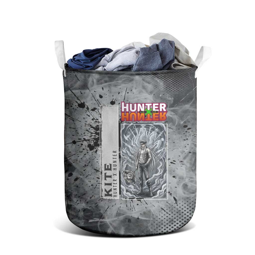 Chrollo Theme Gray Ink Splash Design Laundry Basket with Cross Weapon and Monochrome Aura Artwork - The Mazicc