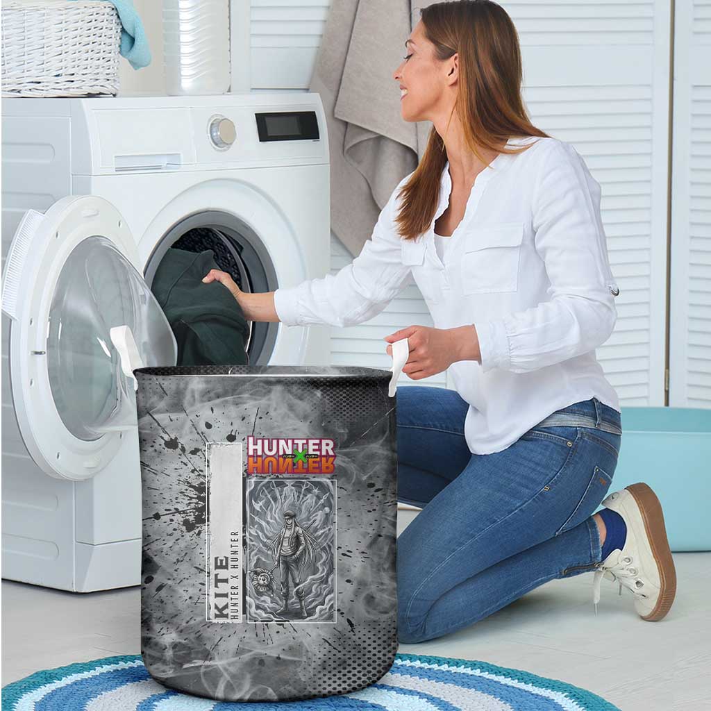 Chrollo Theme Gray Ink Splash Design Laundry Basket with Cross Weapon and Monochrome Aura Artwork - The Mazicc