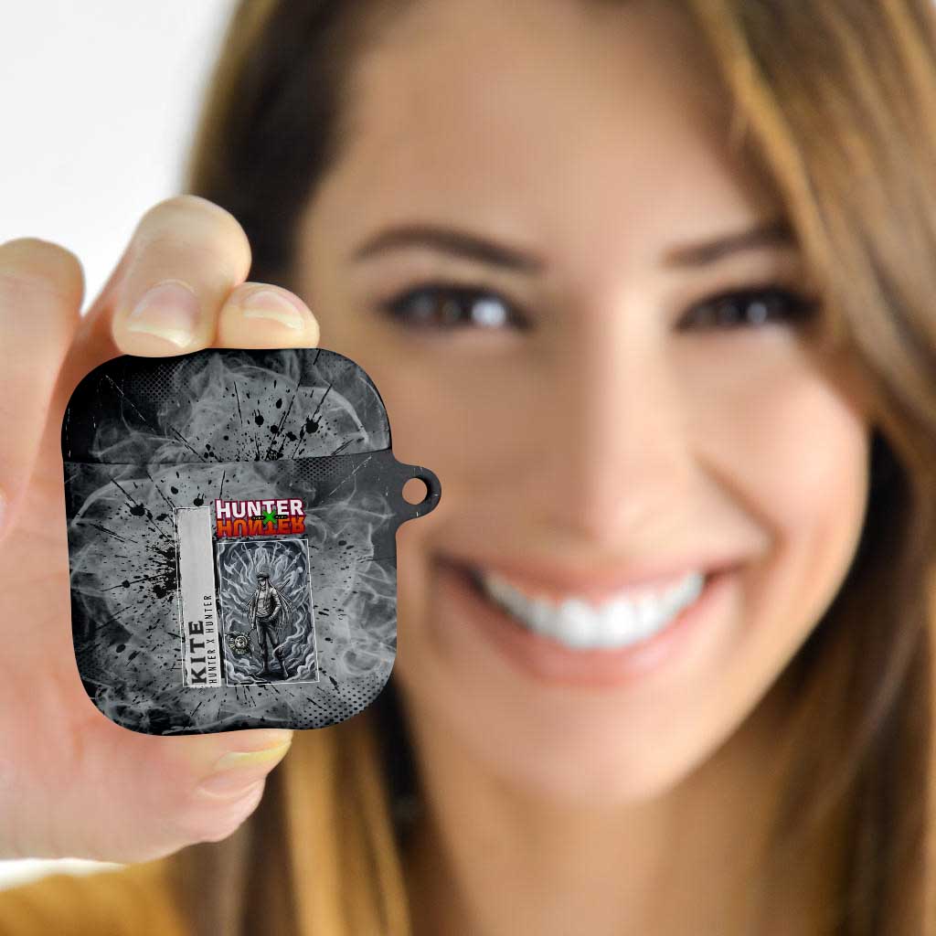 Chrollo Theme Gray Ink Splash Design AirPods Case with Cross Weapon and Monochrome Aura Artwork - The Mazicc