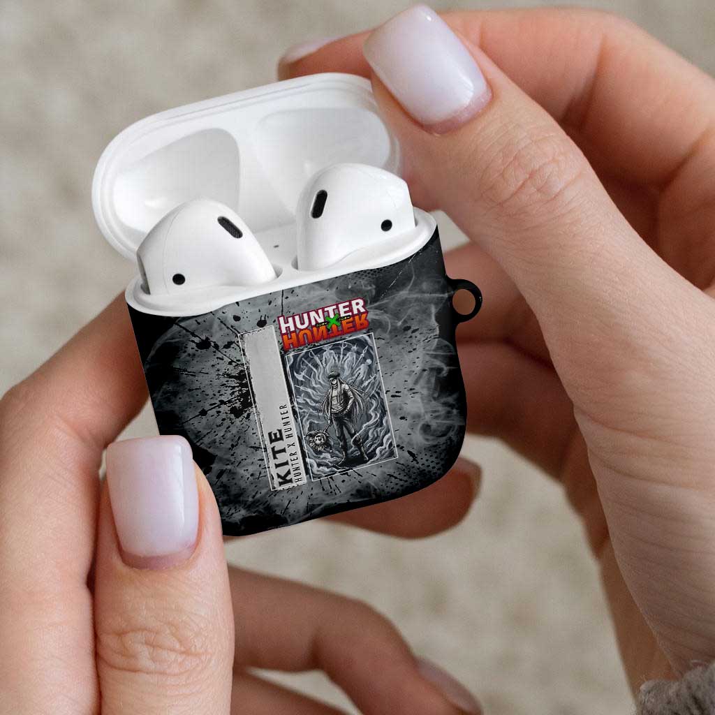 Chrollo Theme Gray Ink Splash Design AirPods Case with Cross Weapon and Monochrome Aura Artwork - The Mazicc