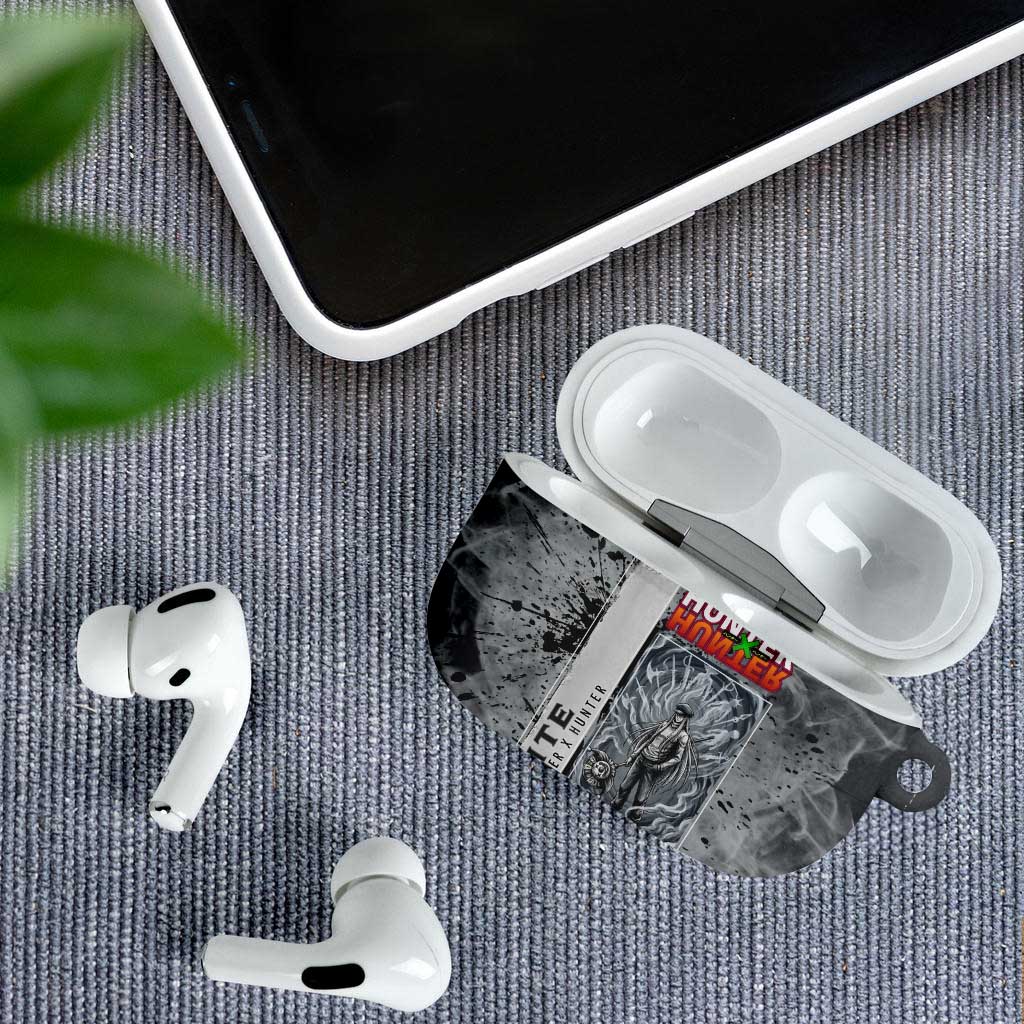 Chrollo Theme Gray Ink Splash Design AirPods Case with Cross Weapon and Monochrome Aura Artwork - The Mazicc