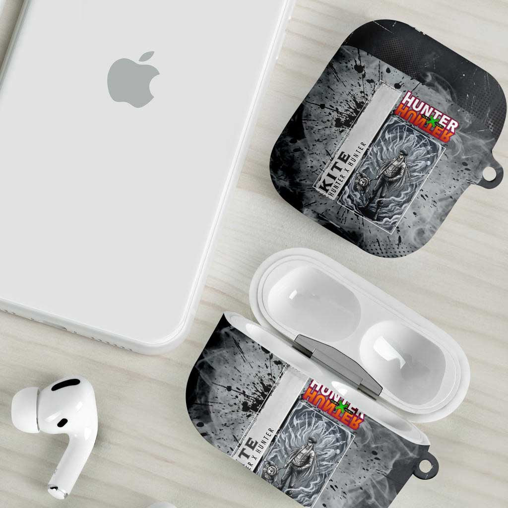 Chrollo Theme Gray Ink Splash Design AirPods Case with Cross Weapon and Monochrome Aura Artwork - The Mazicc