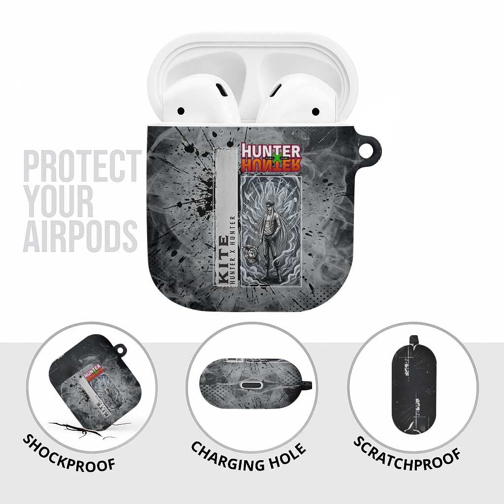 Chrollo Theme Gray Ink Splash Design AirPods Case with Cross Weapon and Monochrome Aura Artwork - The Mazicc