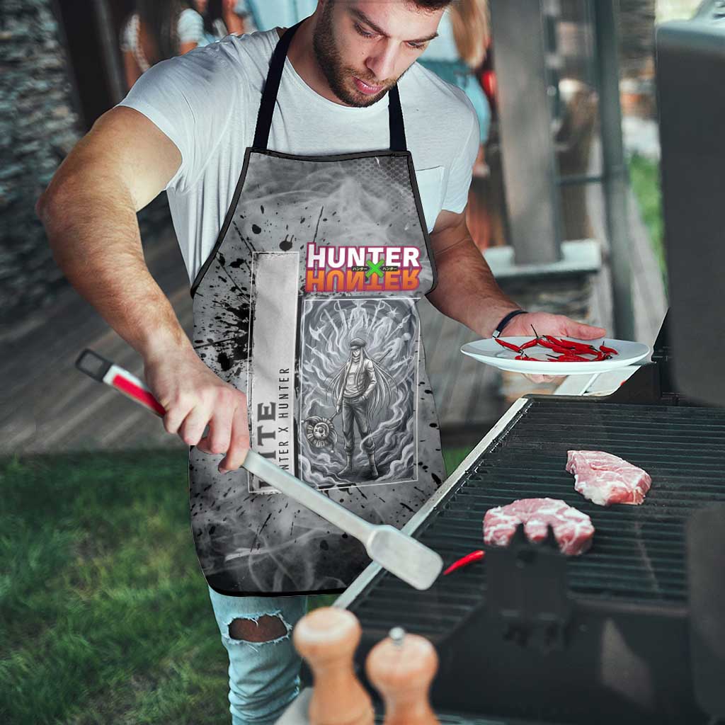 Chrollo Theme Gray Ink Splash Design Apron with Cross Weapon and Monochrome Aura Artwork - The Mazicc