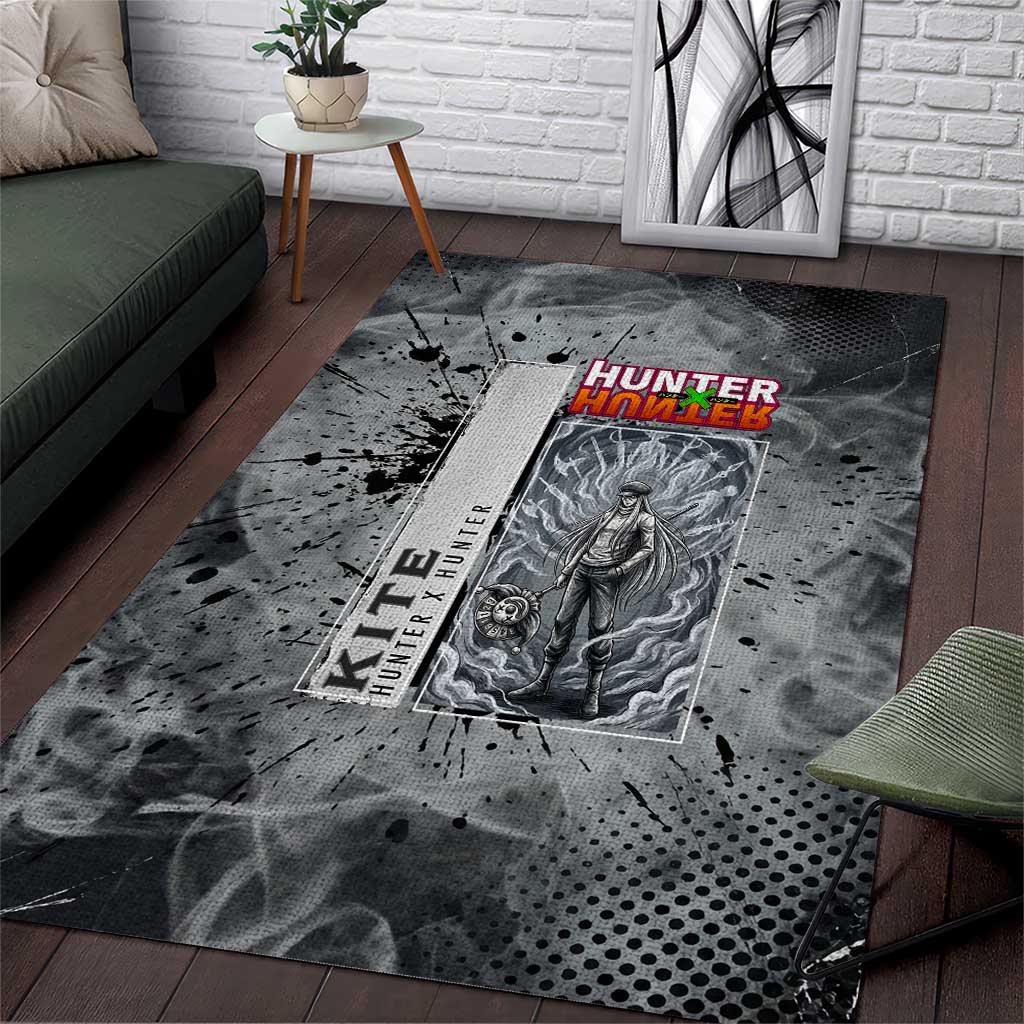 Chrollo Theme Gray Ink Splash Design Area Rug with Cross Weapon and Monochrome Aura Artwork - The Mazicc