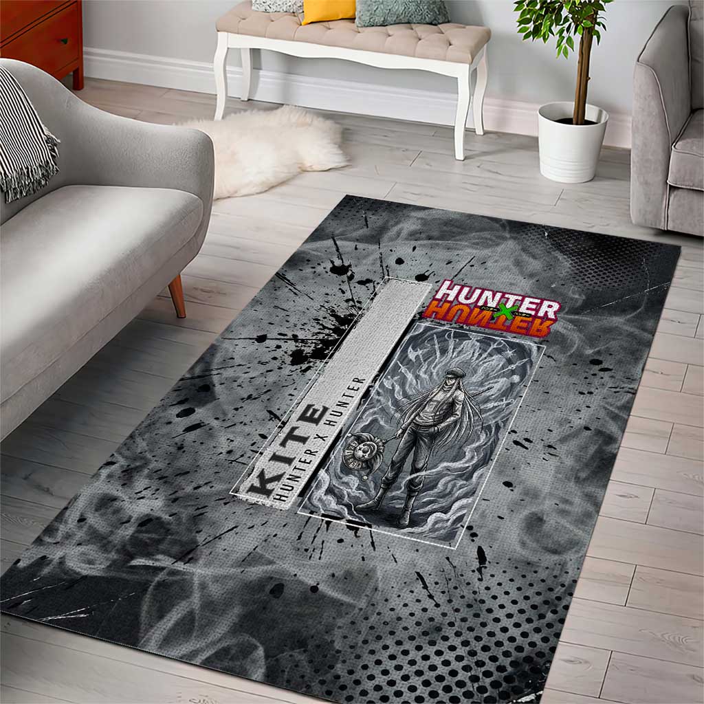 Chrollo Theme Gray Ink Splash Design Area Rug with Cross Weapon and Monochrome Aura Artwork - The Mazicc