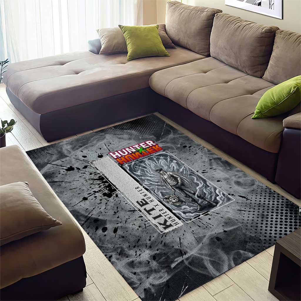 Chrollo Theme Gray Ink Splash Design Area Rug with Cross Weapon and Monochrome Aura Artwork - The Mazicc