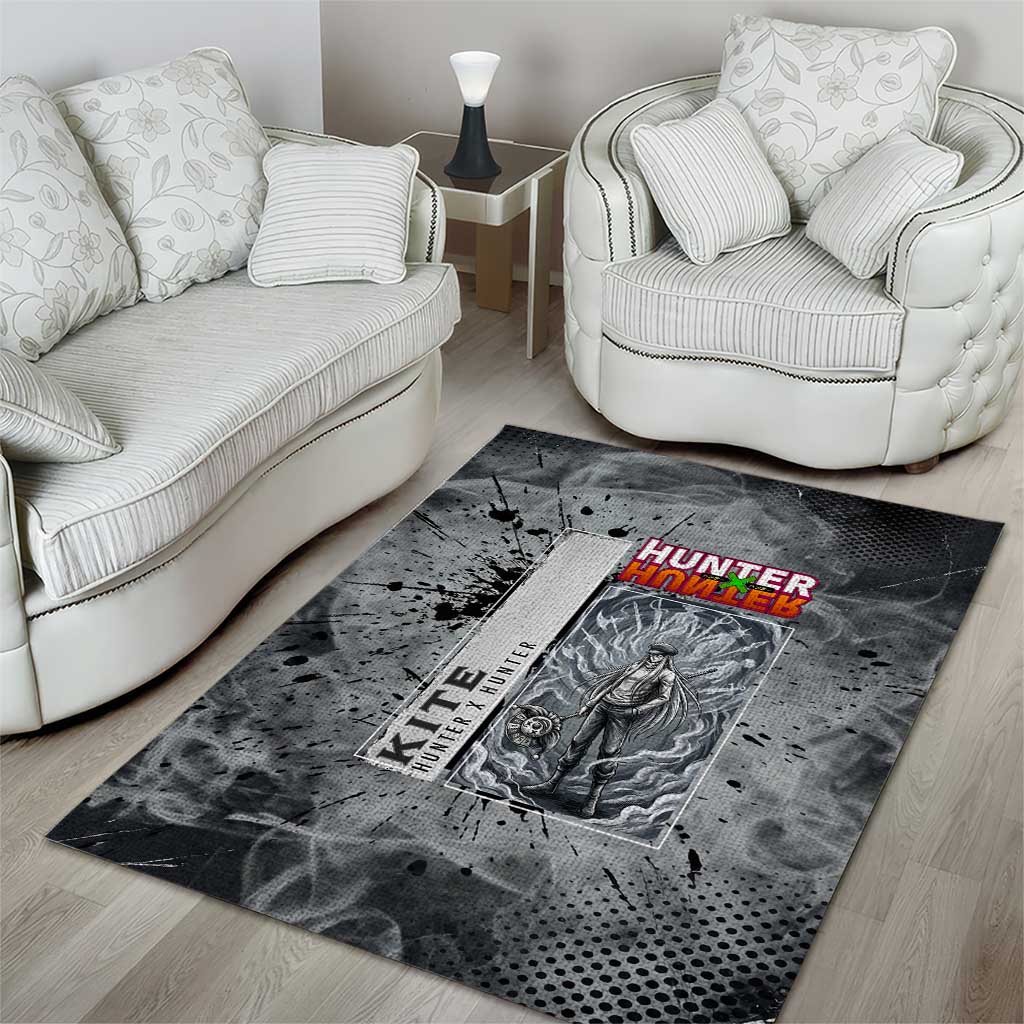 Chrollo Theme Gray Ink Splash Design Area Rug with Cross Weapon and Monochrome Aura Artwork - The Mazicc