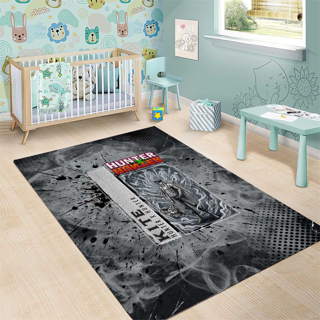 Chrollo Theme Gray Ink Splash Design Area Rug with Cross Weapon and Monochrome Aura Artwork - The Mazicc
