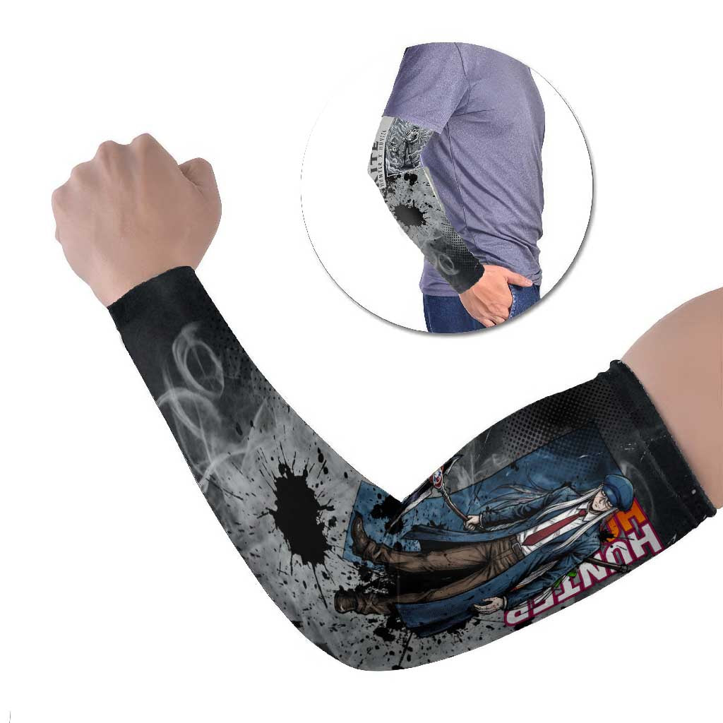 Chrollo Theme Gray Ink Splash Design Arm Sleeves with Cross Weapon and Monochrome Aura Artwork - The Mazicc