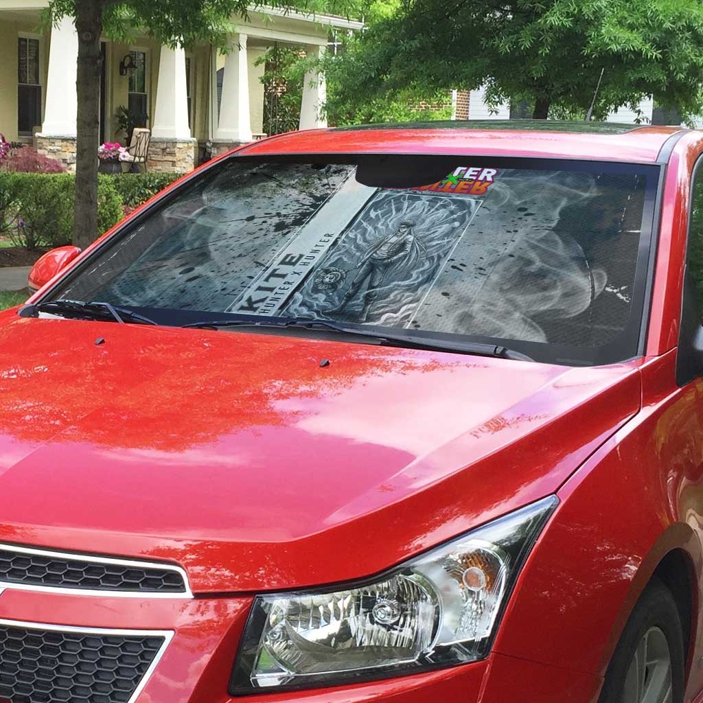 Chrollo Theme Gray Ink Splash Design Auto Sun Shade with Cross Weapon and Monochrome Aura Artwork - The Mazicc