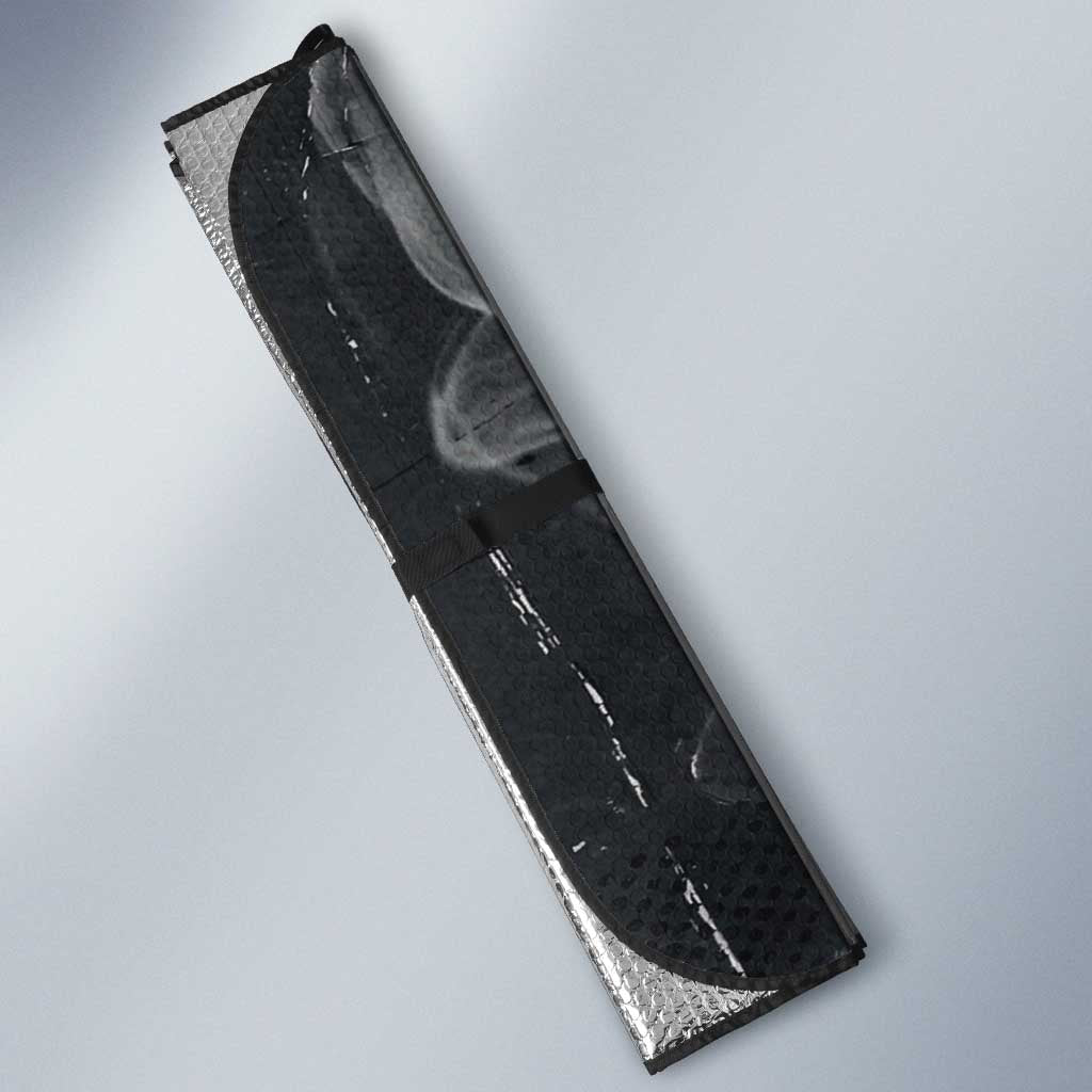 Chrollo Theme Gray Ink Splash Design Auto Sun Shade with Cross Weapon and Monochrome Aura Artwork - The Mazicc