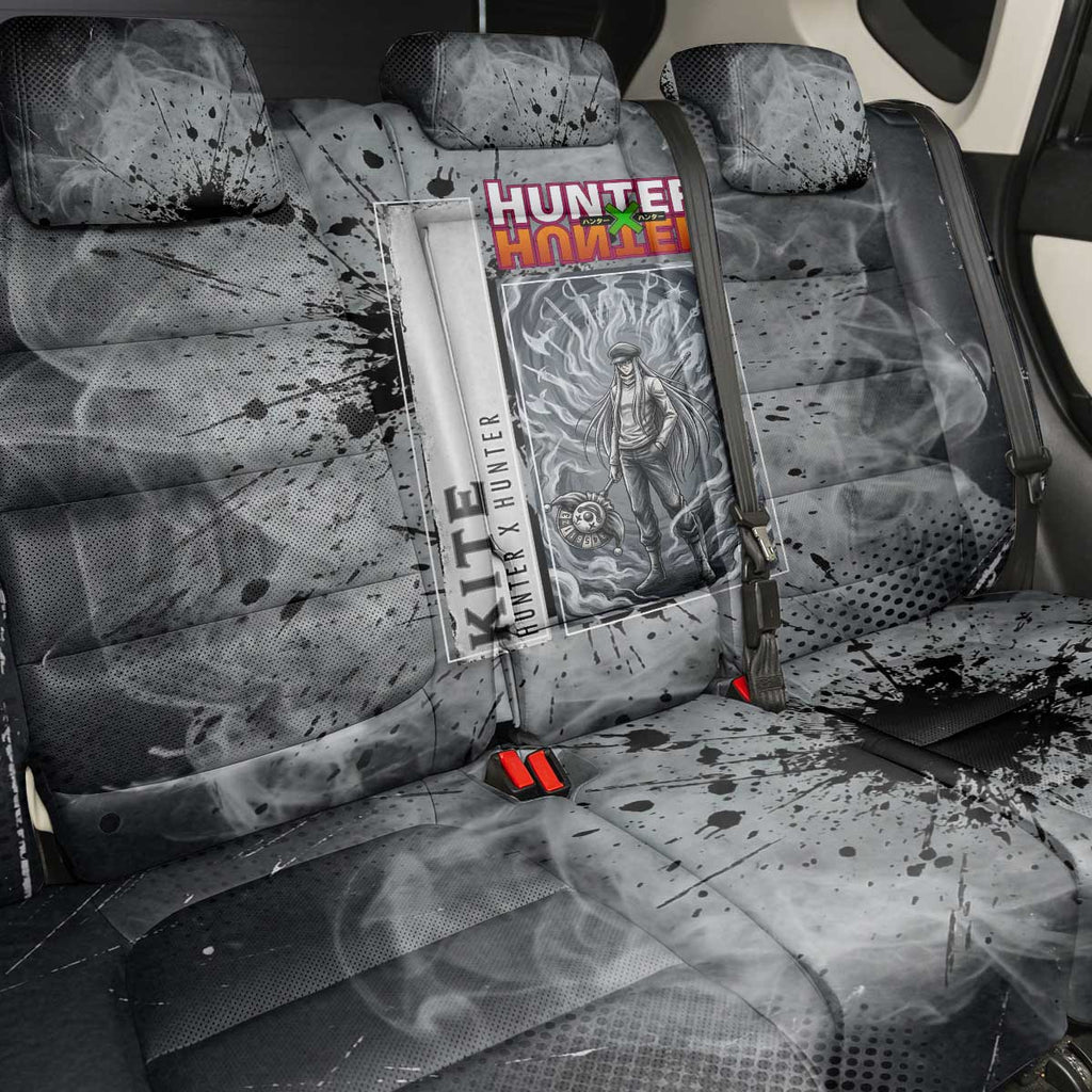Chrollo Theme Gray Ink Splash Design Back Car Seat Cover with Cross Weapon and Monochrome Aura Artwork - The Mazicc