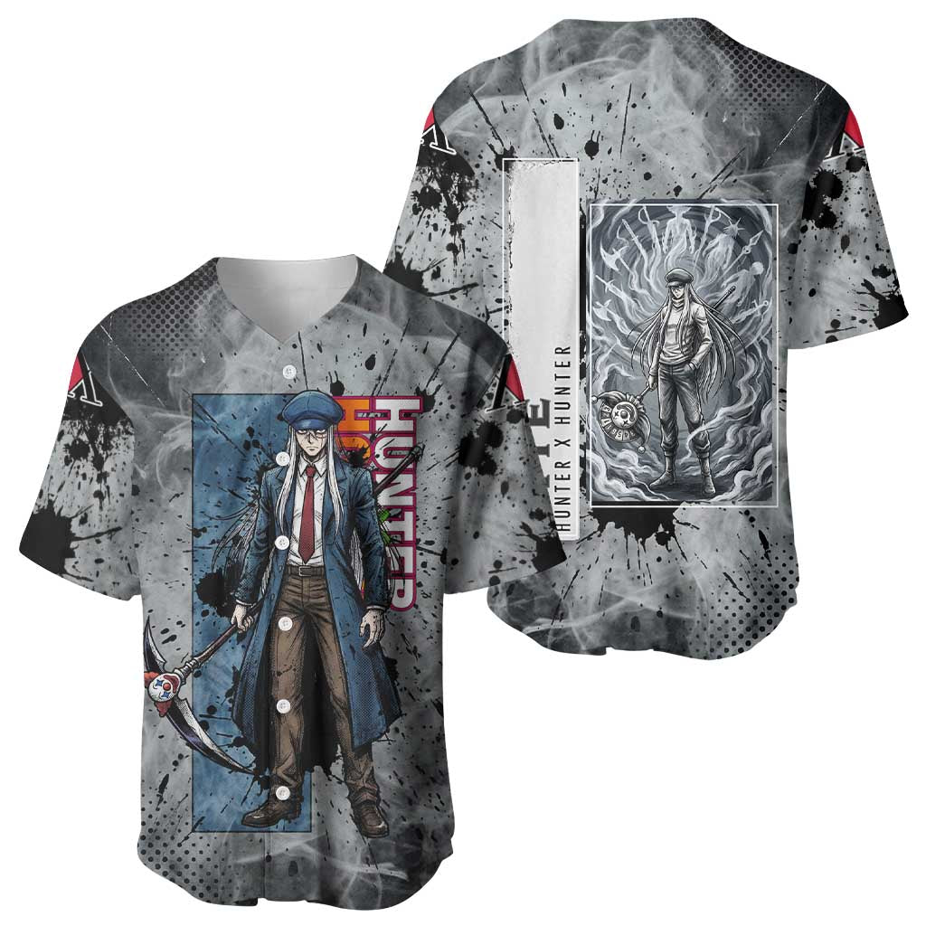 Chrollo Theme Gray Ink Splash Design Baseball Jersey with Cross Weapon and Monochrome Aura Artwork - The Mazicc