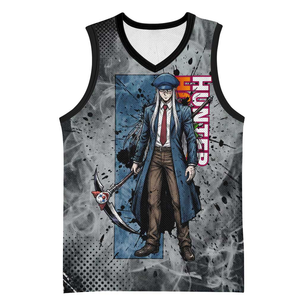 Chrollo Theme Gray Ink Splash Design Basketball Jersey with Cross Weapon and Monochrome Aura Artwork - The Mazicc