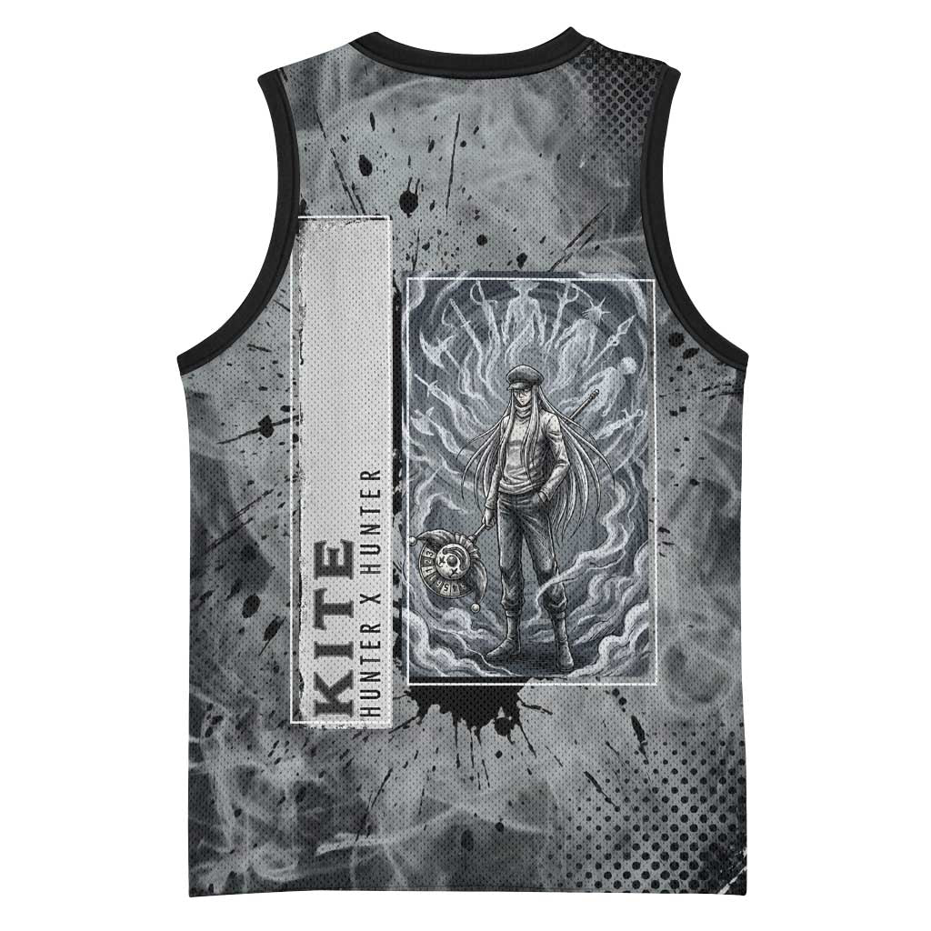 Chrollo Theme Gray Ink Splash Design Basketball Jersey with Cross Weapon and Monochrome Aura Artwork - The Mazicc