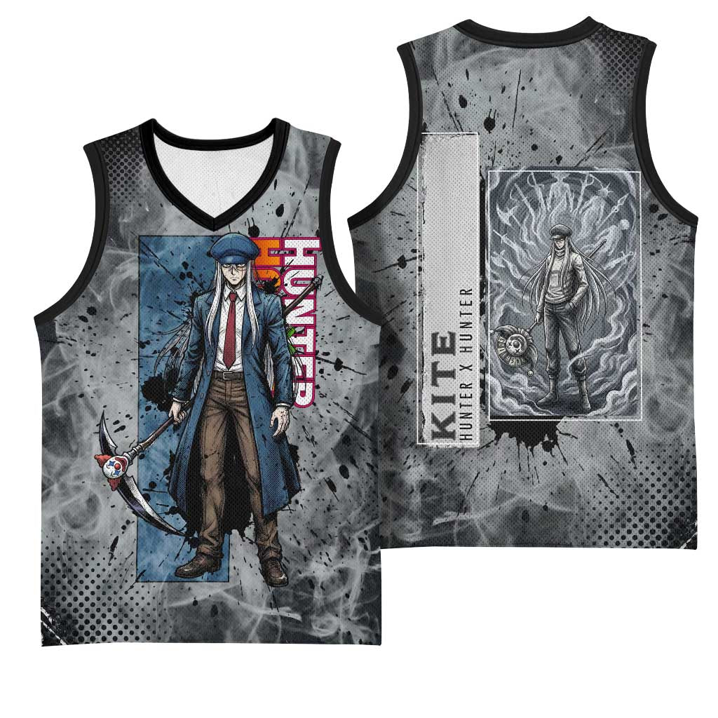 Chrollo Theme Gray Ink Splash Design Basketball Jersey with Cross Weapon and Monochrome Aura Artwork - The Mazicc