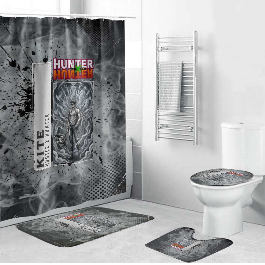 Chrollo Theme Gray Ink Splash Design Bathroom Set with Cross Weapon and Monochrome Aura Artwork - The Mazicc