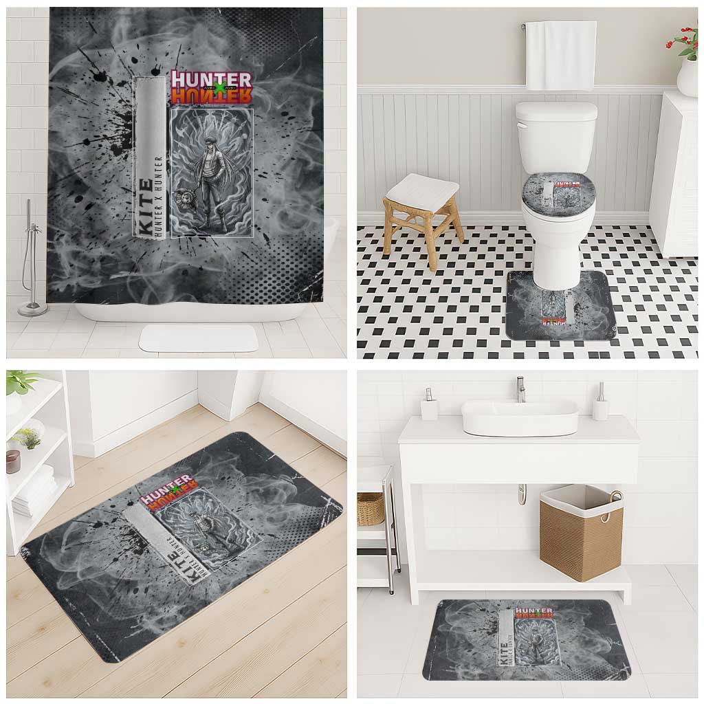 Chrollo Theme Gray Ink Splash Design Bathroom Set with Cross Weapon and Monochrome Aura Artwork - The Mazicc