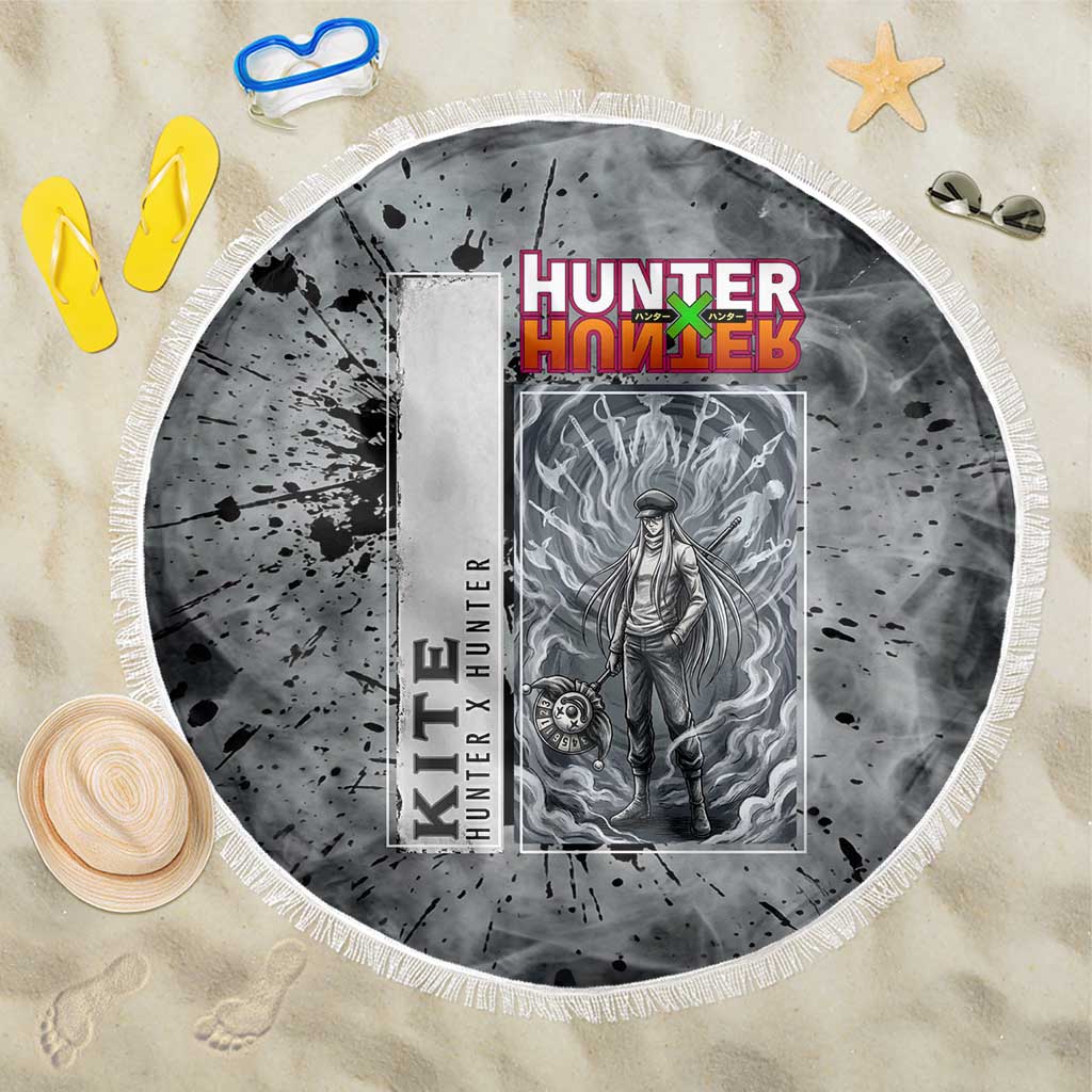 Chrollo Theme Gray Ink Splash Design Beach Blanket with Cross Weapon and Monochrome Aura Artwork - The Mazicc