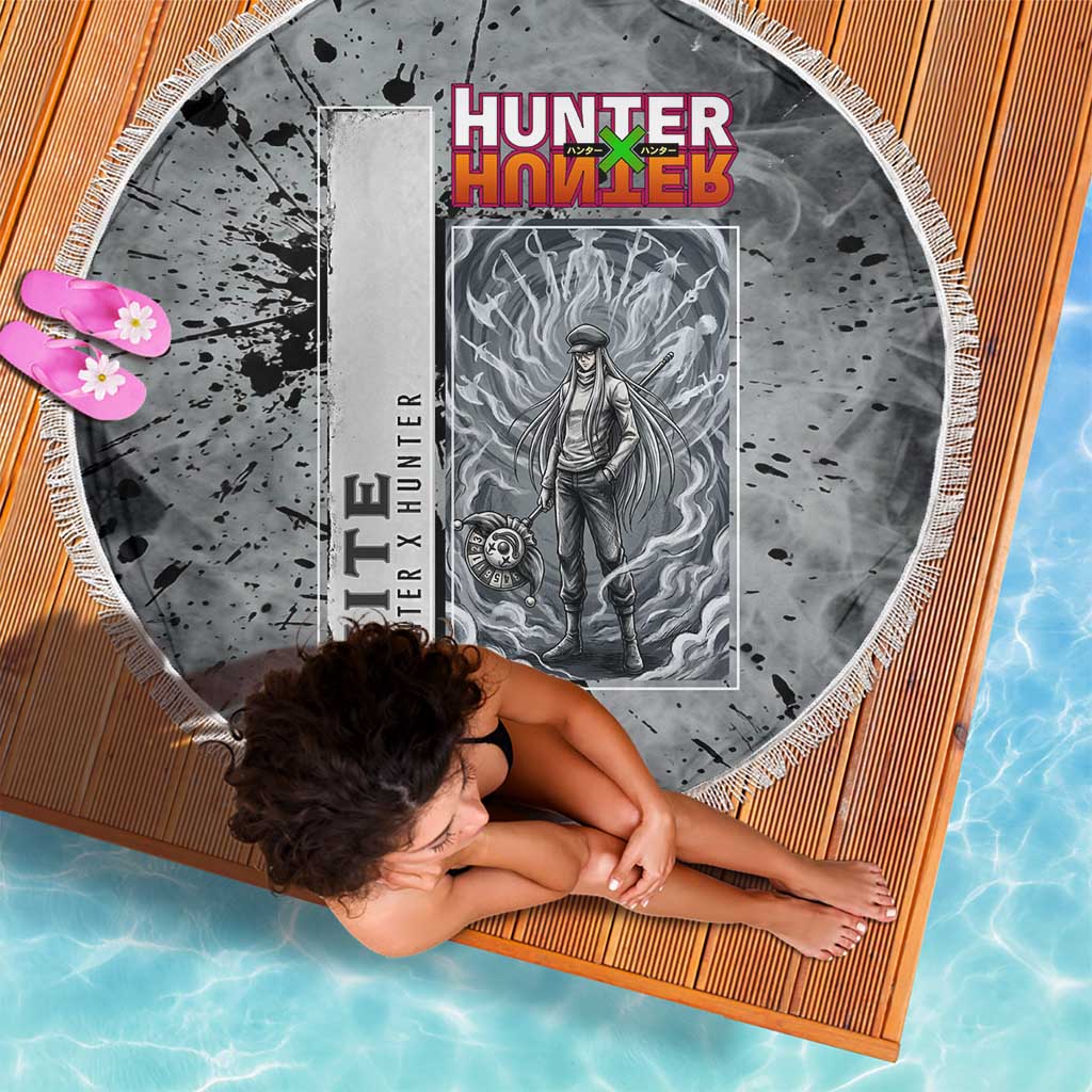 Chrollo Theme Gray Ink Splash Design Beach Blanket with Cross Weapon and Monochrome Aura Artwork - The Mazicc