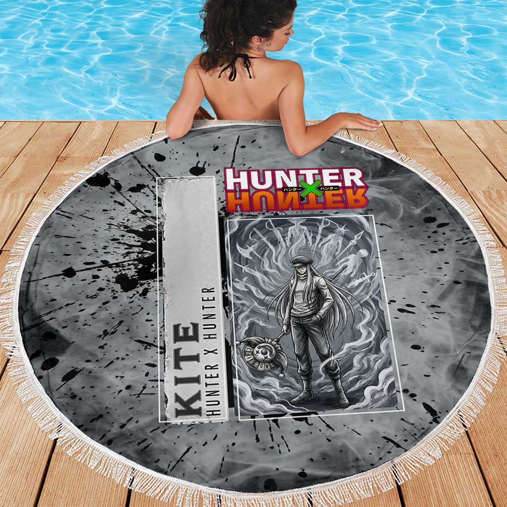 Chrollo Theme Gray Ink Splash Design Beach Blanket with Cross Weapon and Monochrome Aura Artwork - The Mazicc