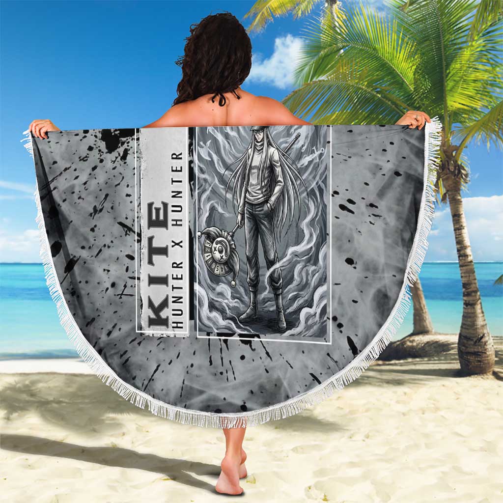 Chrollo Theme Gray Ink Splash Design Beach Blanket with Cross Weapon and Monochrome Aura Artwork - The Mazicc