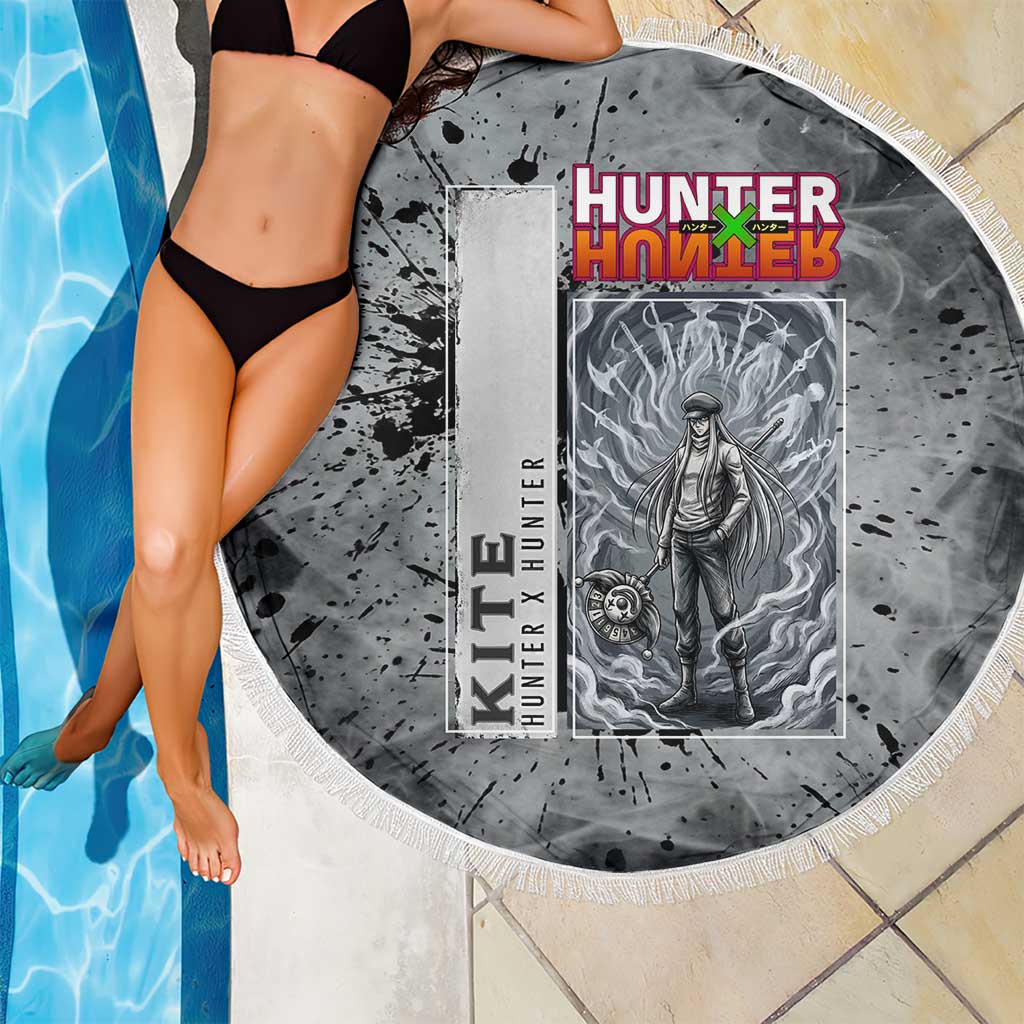 Chrollo Theme Gray Ink Splash Design Beach Blanket with Cross Weapon and Monochrome Aura Artwork - The Mazicc