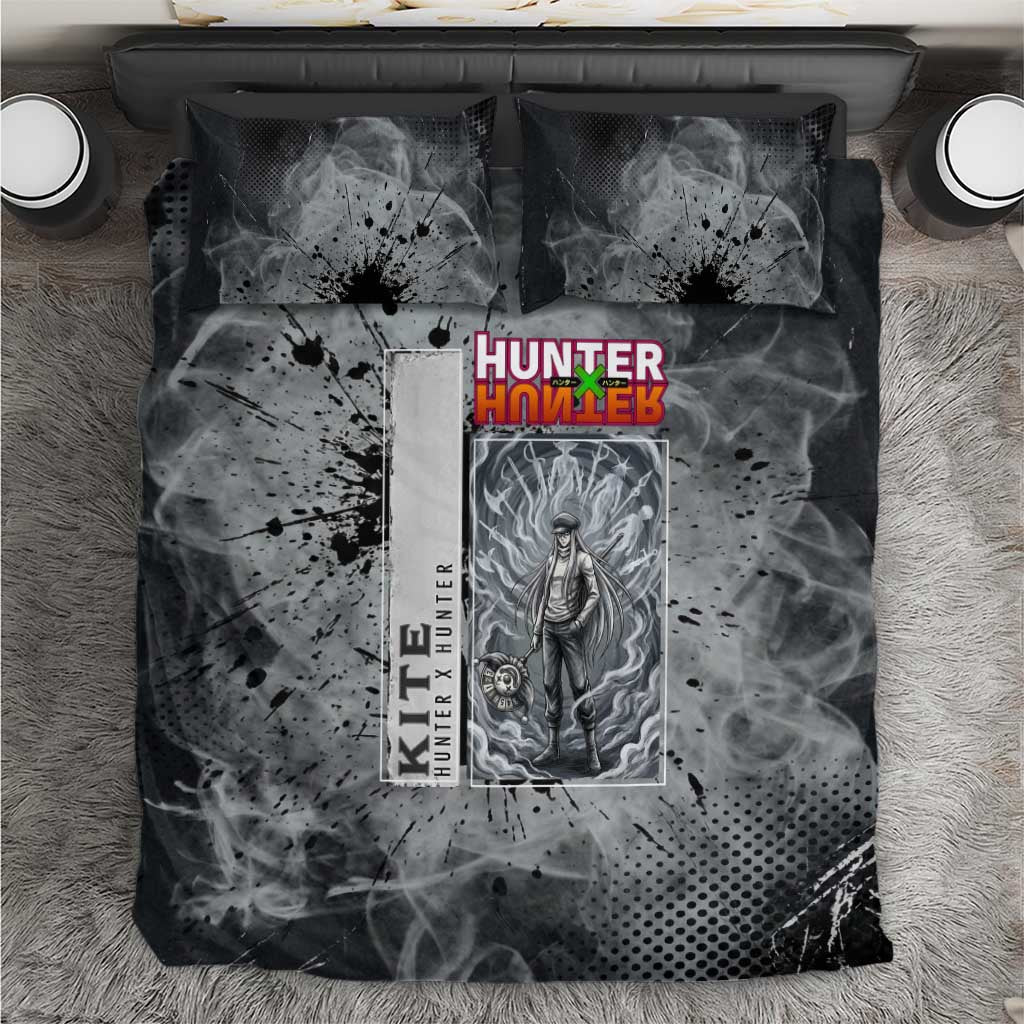 Chrollo Theme Gray Ink Splash Design Bedding Set with Cross Weapon and Monochrome Aura Artwork - The Mazicc