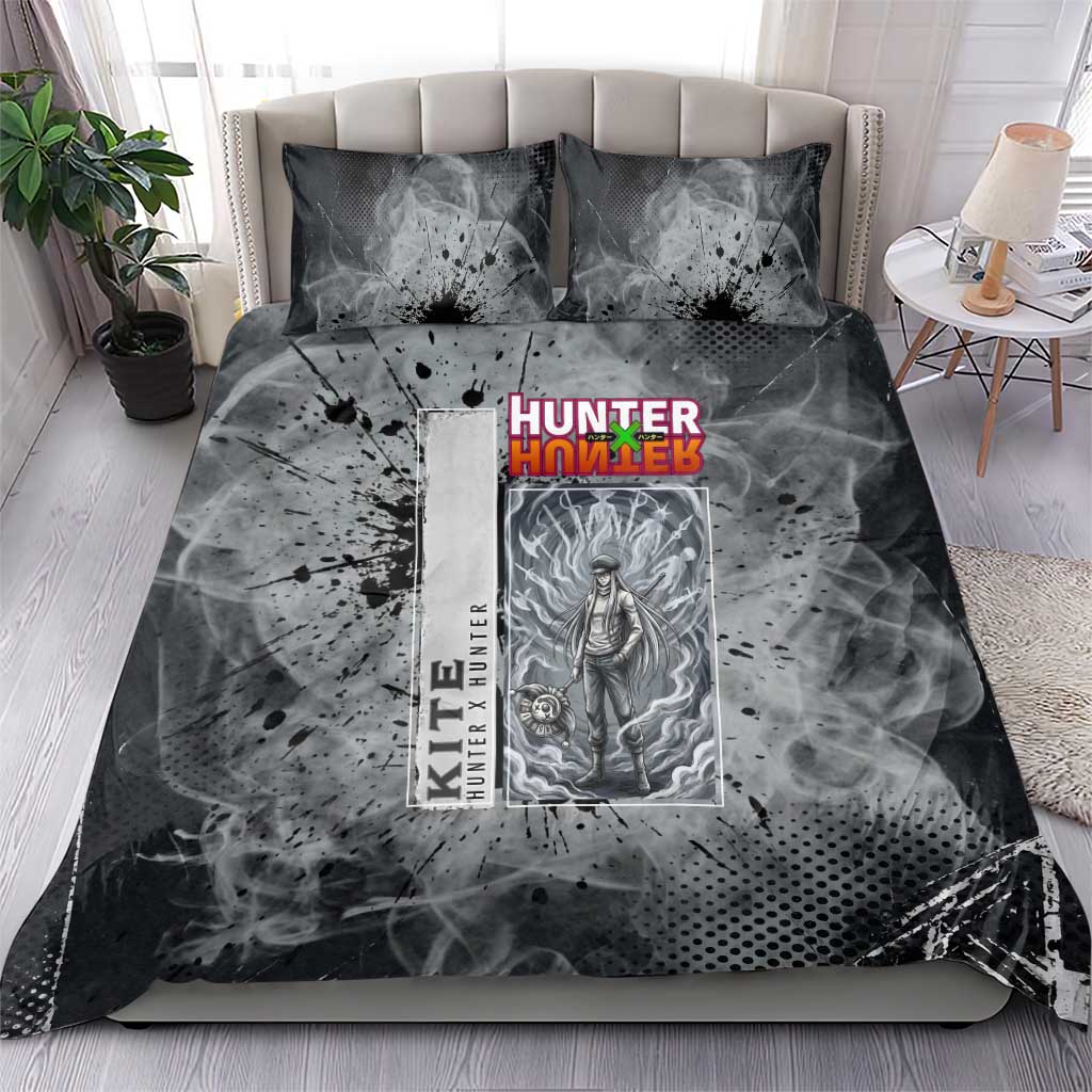 Chrollo Theme Gray Ink Splash Design Bedding Set with Cross Weapon and Monochrome Aura Artwork - The Mazicc