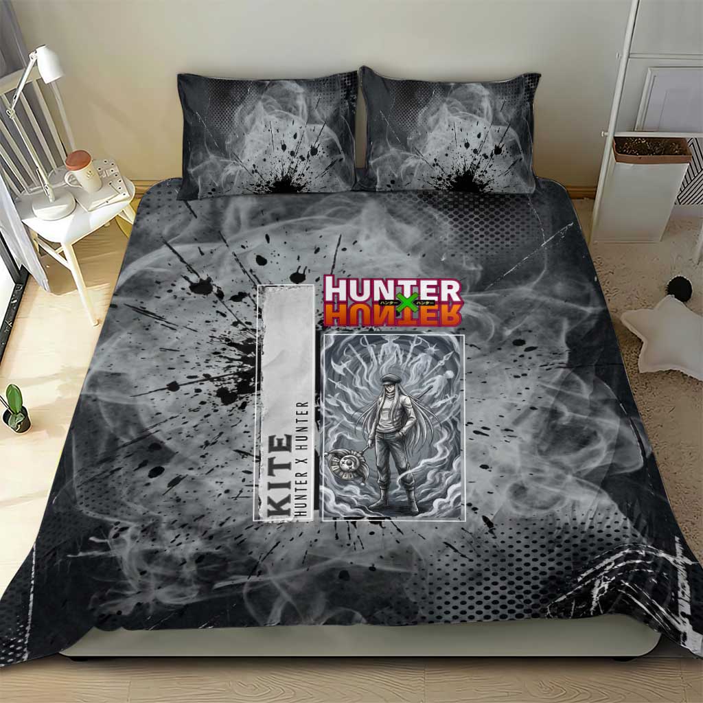 Chrollo Theme Gray Ink Splash Design Bedding Set with Cross Weapon and Monochrome Aura Artwork - The Mazicc