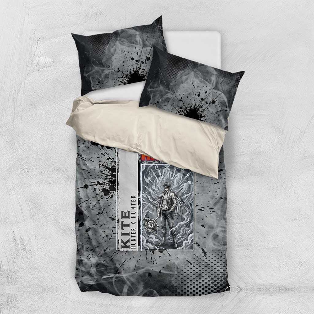 Chrollo Theme Gray Ink Splash Design Bedding Set with Cross Weapon and Monochrome Aura Artwork - The Mazicc