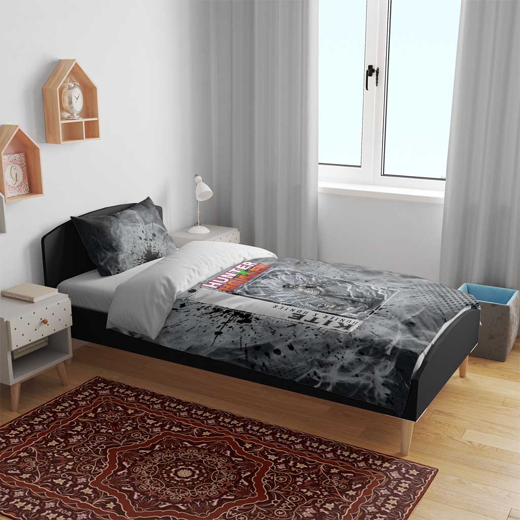 Chrollo Theme Gray Ink Splash Design Bedding Set with Cross Weapon and Monochrome Aura Artwork - The Mazicc