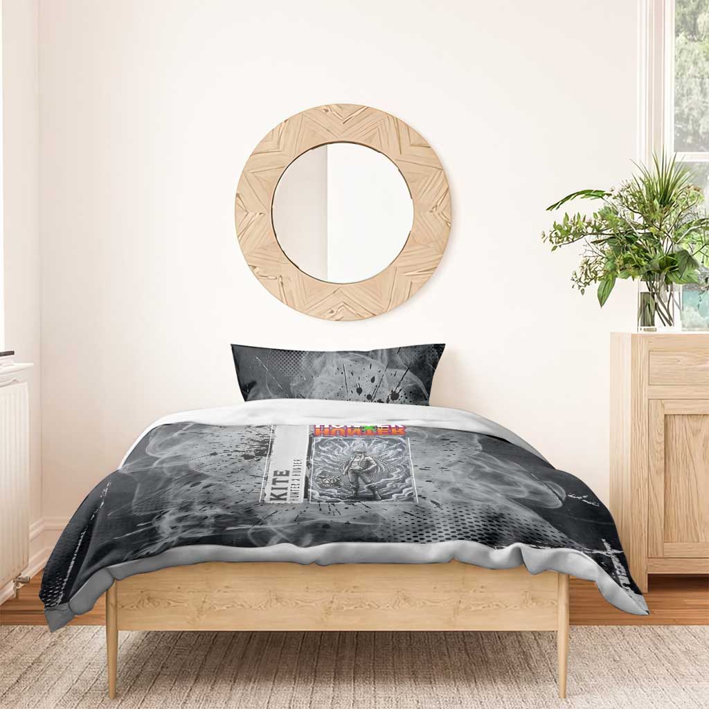 Chrollo Theme Gray Ink Splash Design Bedding Set with Cross Weapon and Monochrome Aura Artwork - The Mazicc