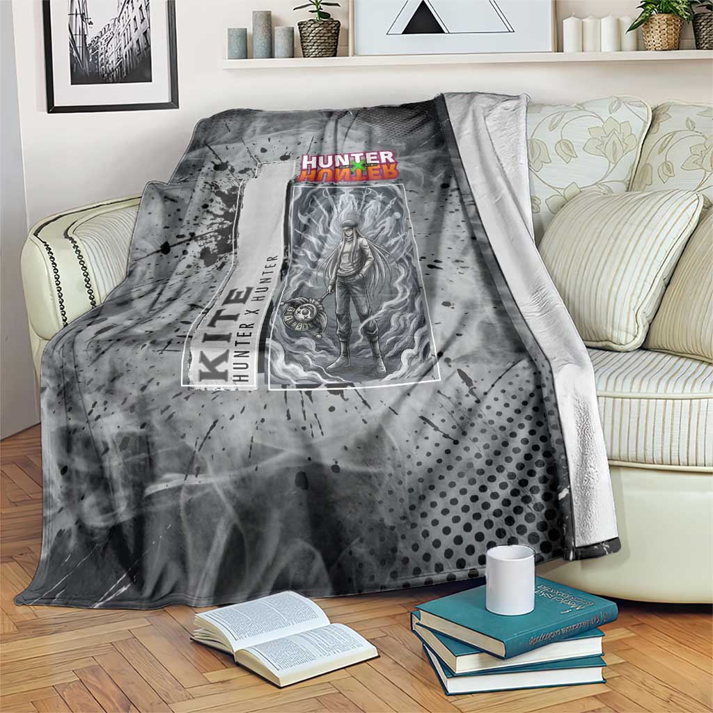 Chrollo Theme Gray Ink Splash Design Blanket with Cross Weapon and Monochrome Aura Artwork - The Mazicc