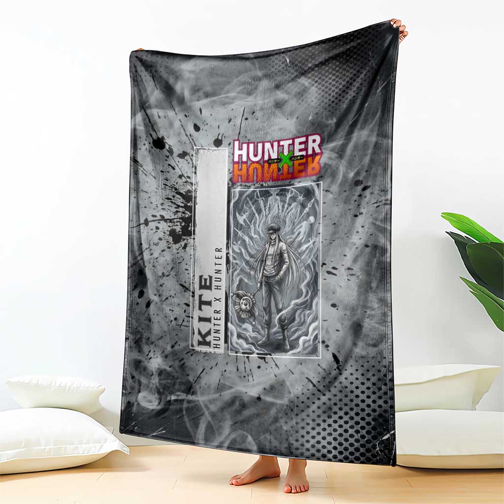 Chrollo Theme Gray Ink Splash Design Blanket with Cross Weapon and Monochrome Aura Artwork - The Mazicc