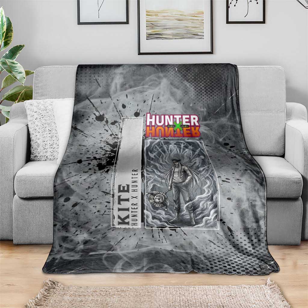 Chrollo Theme Gray Ink Splash Design Blanket with Cross Weapon and Monochrome Aura Artwork - The Mazicc