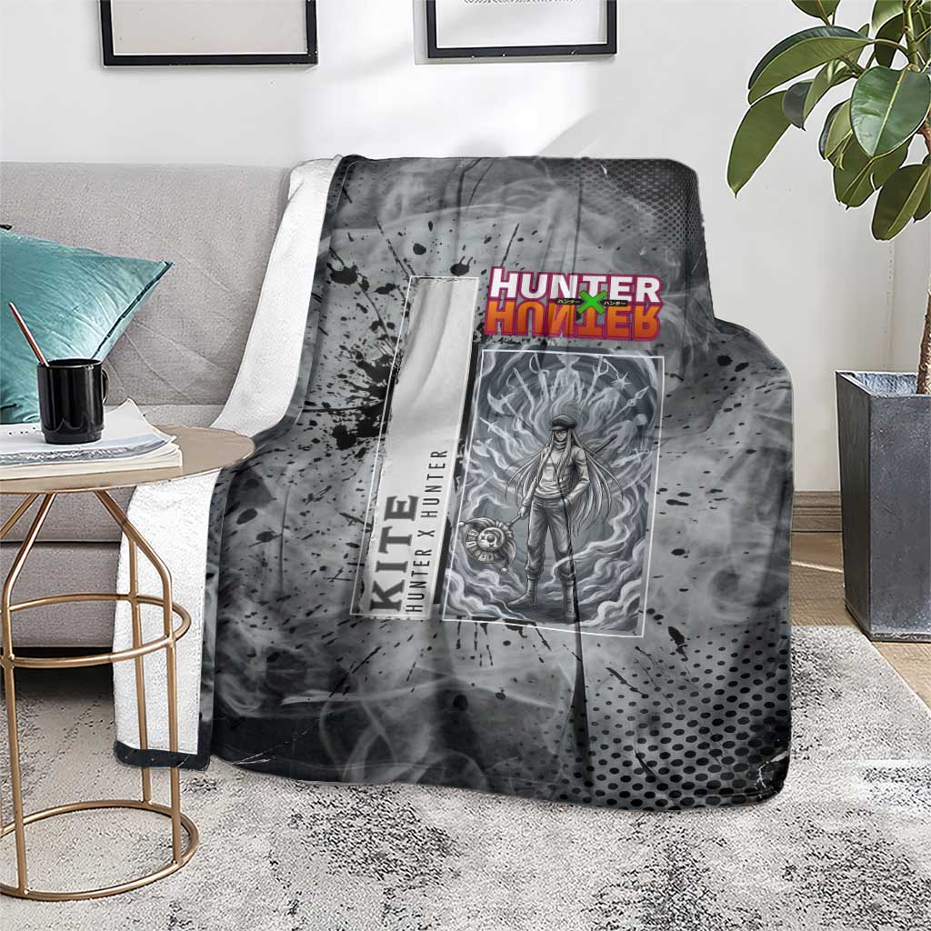 Chrollo Theme Gray Ink Splash Design Blanket with Cross Weapon and Monochrome Aura Artwork - The Mazicc