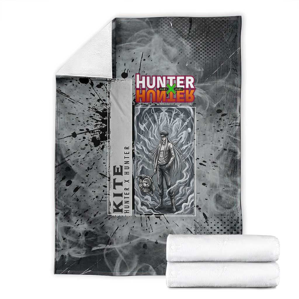 Chrollo Theme Gray Ink Splash Design Blanket with Cross Weapon and Monochrome Aura Artwork - The Mazicc
