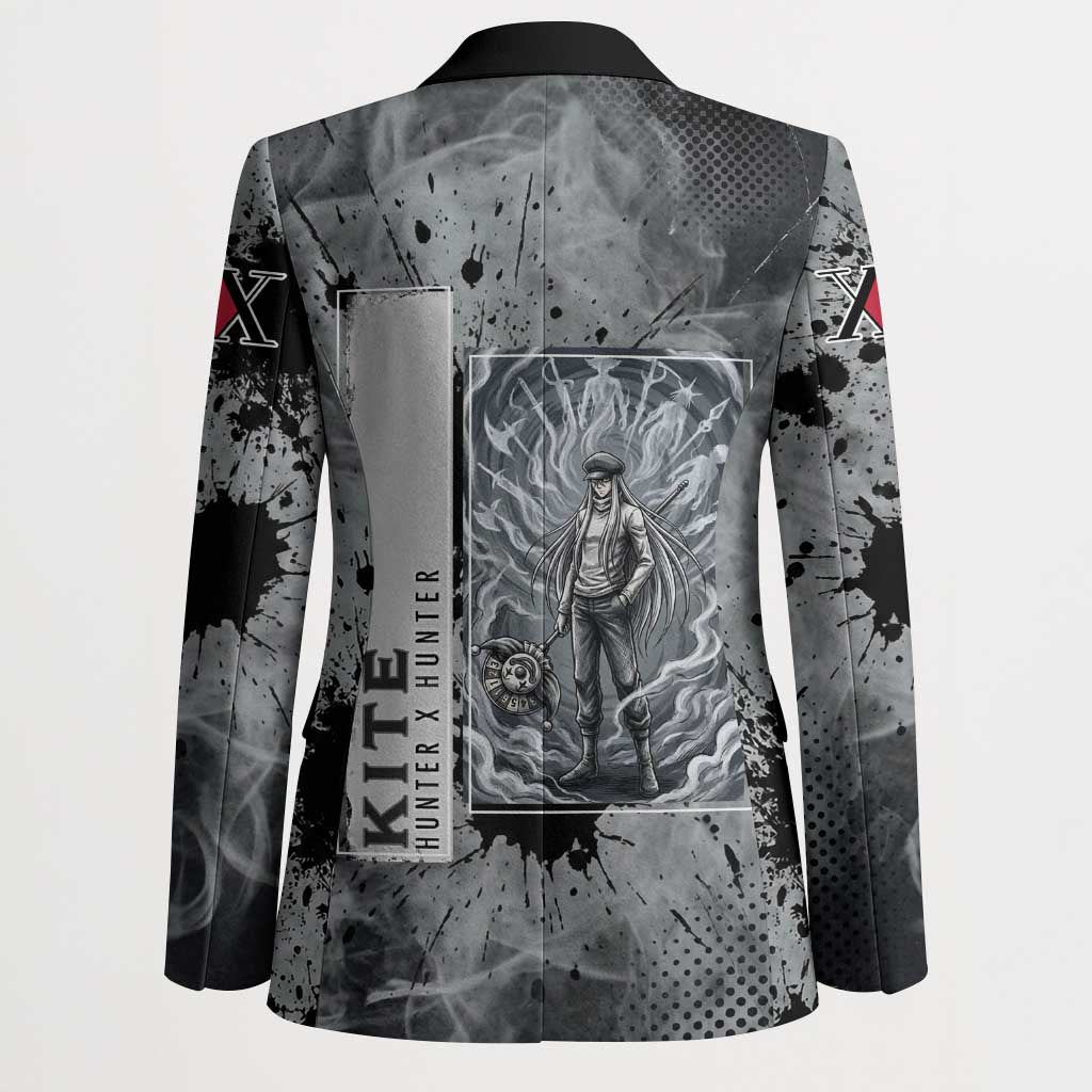 Chrollo Theme Gray Ink Splash Design Blazer with Cross Weapon and Monochrome Aura Artwork - The Mazicc