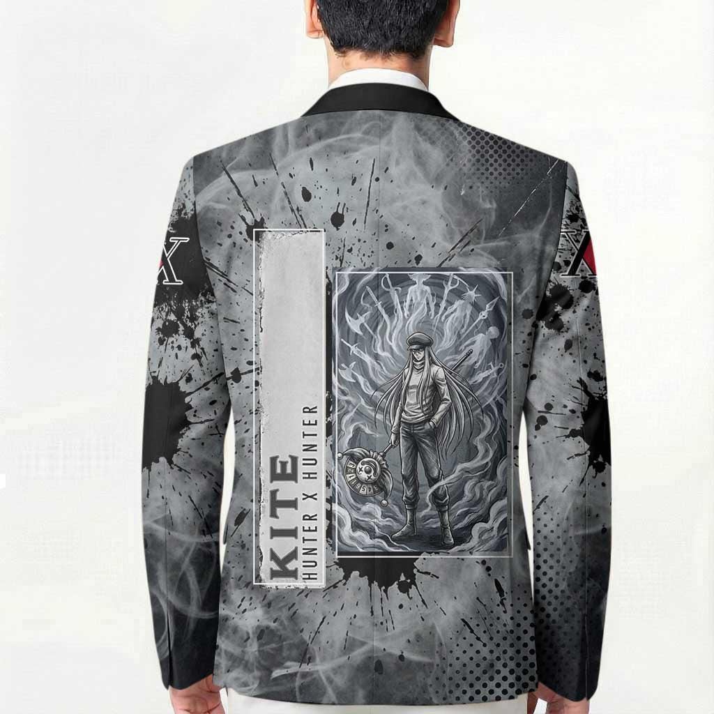 Chrollo Theme Gray Ink Splash Design Blazer with Cross Weapon and Monochrome Aura Artwork - The Mazicc