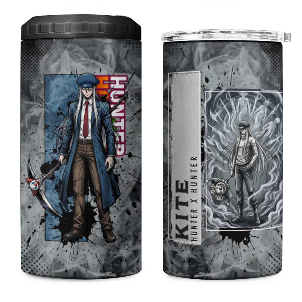 Chrollo Theme Gray Ink Splash Design 4 in 1 Can Cooler Tumbler with Cross Weapon and Monochrome Aura Artwork - The Mazicc
