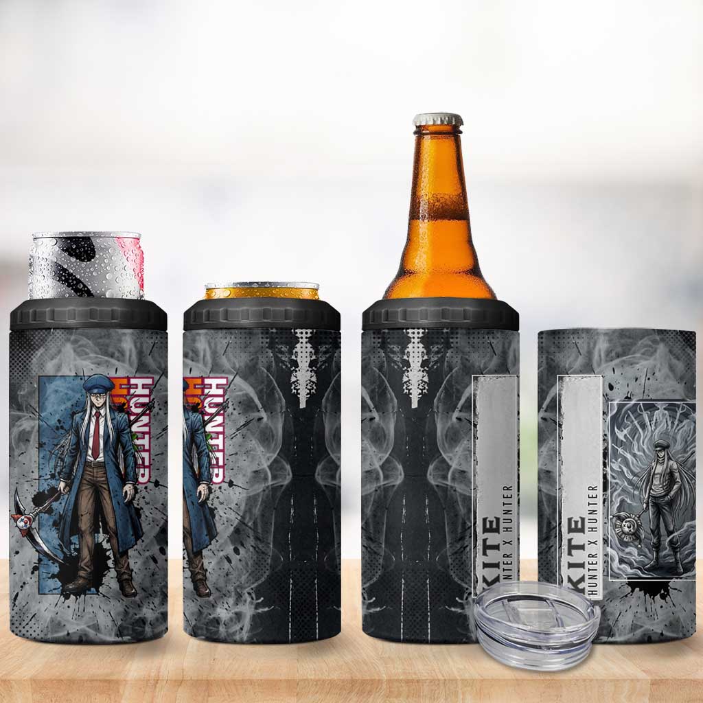 Chrollo Theme Gray Ink Splash Design 4 in 1 Can Cooler Tumbler with Cross Weapon and Monochrome Aura Artwork - The Mazicc