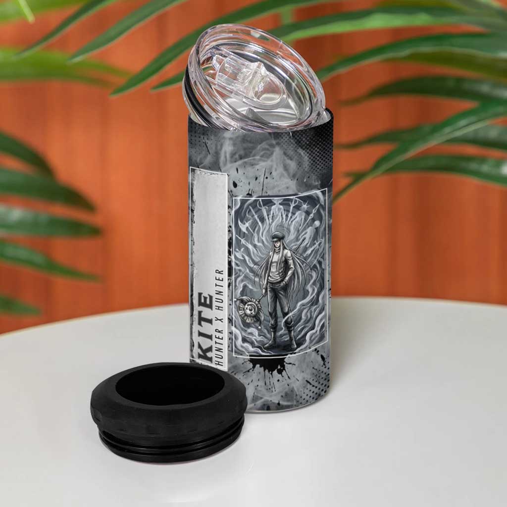Chrollo Theme Gray Ink Splash Design 4 in 1 Can Cooler Tumbler with Cross Weapon and Monochrome Aura Artwork - The Mazicc