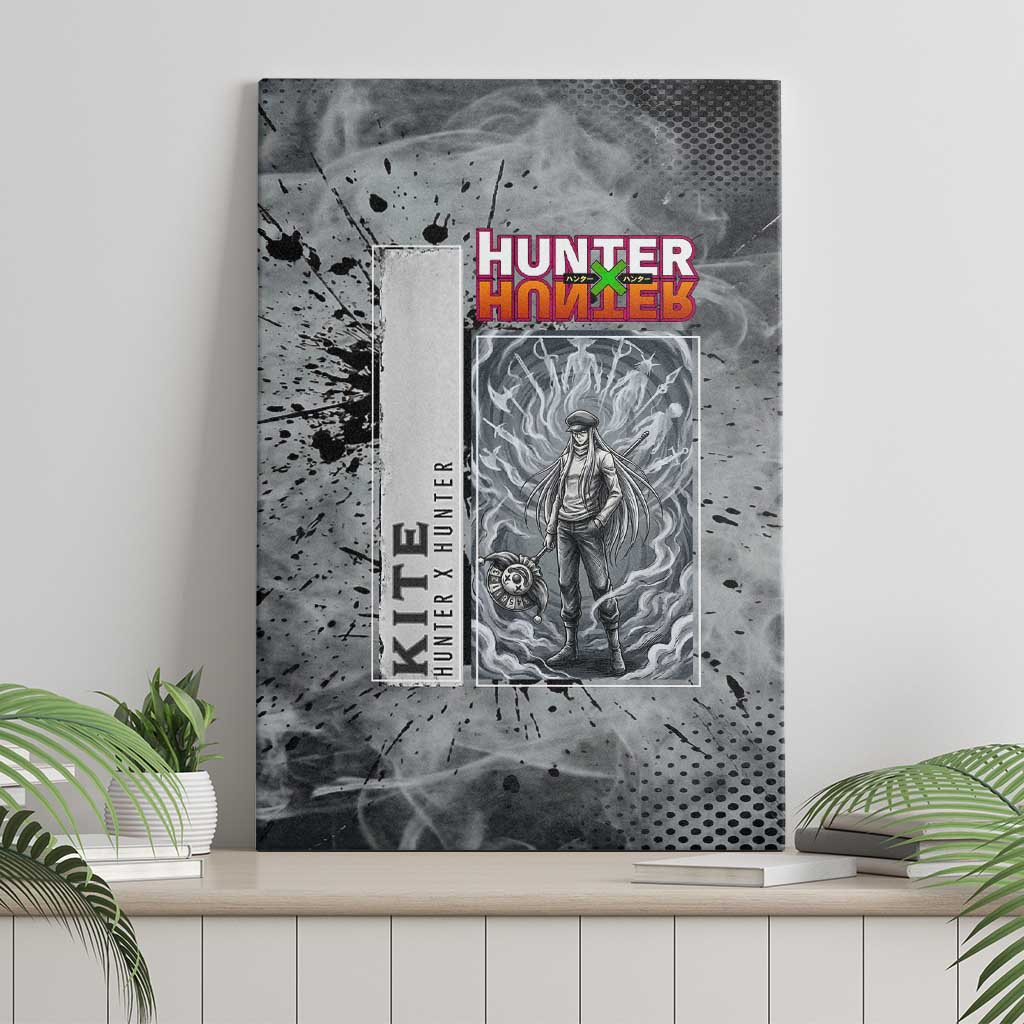 Chrollo Theme Gray Ink Splash Design Canvas Wall Art with Cross Weapon and Monochrome Aura Artwork - The Mazicc
