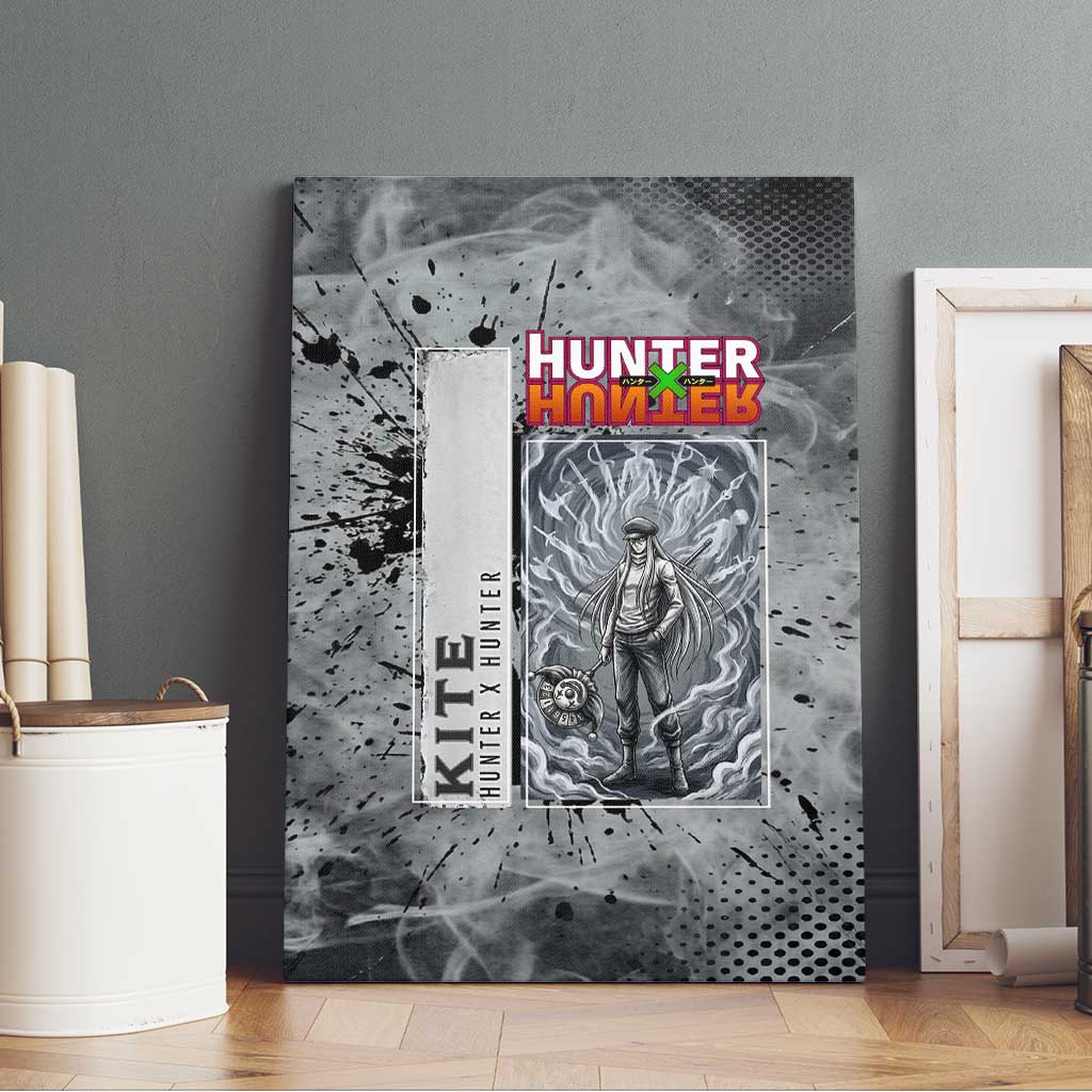 Chrollo Theme Gray Ink Splash Design Canvas Wall Art with Cross Weapon and Monochrome Aura Artwork - The Mazicc