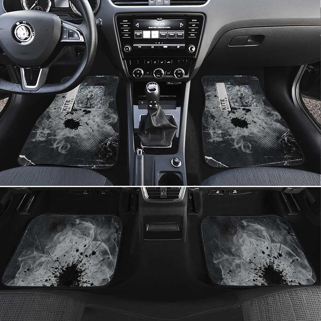 Chrollo Theme Gray Ink Splash Design Car Mats with Cross Weapon and Monochrome Aura Artwork - The Mazicc