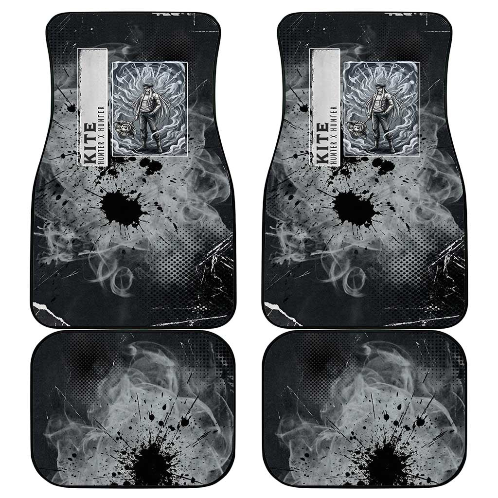 Chrollo Theme Gray Ink Splash Design Car Mats with Cross Weapon and Monochrome Aura Artwork - The Mazicc