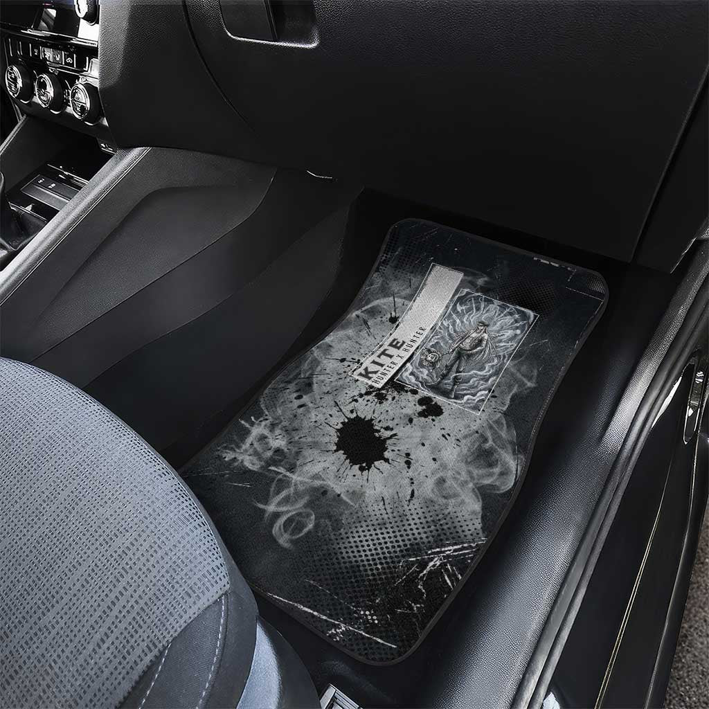 Chrollo Theme Gray Ink Splash Design Car Mats with Cross Weapon and Monochrome Aura Artwork - The Mazicc