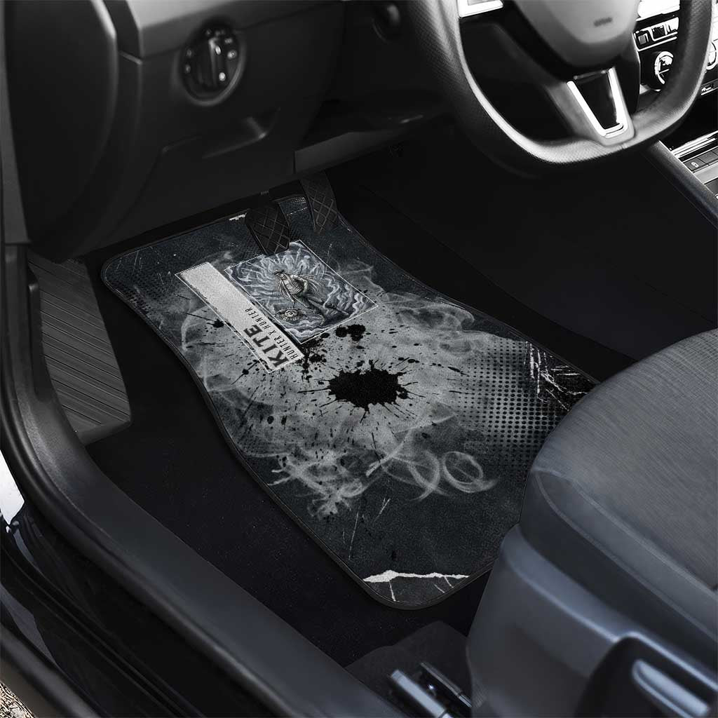 Chrollo Theme Gray Ink Splash Design Car Mats with Cross Weapon and Monochrome Aura Artwork - The Mazicc